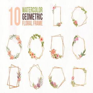 10个几何水彩花卉框架插图 10 Watercolor Geometric Floral Frame Illustration