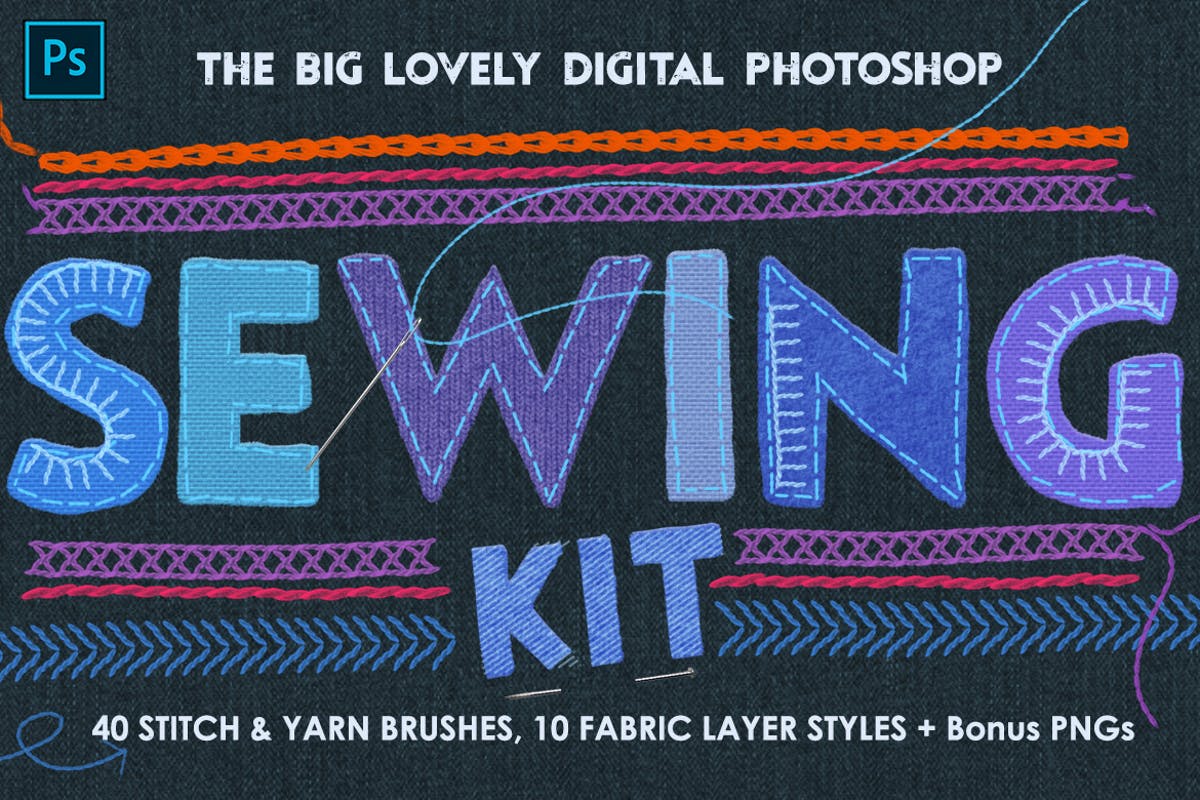 仿真缝纫和刺绣针织效果Photoshop套件 Sewing & Embroidery Photoshop Kit