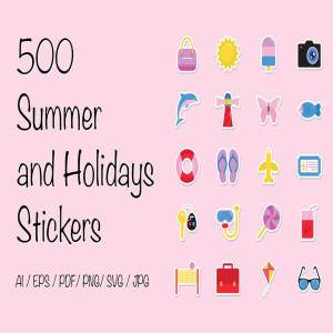 500枚夏日度假主题便签图标 500 Summer and Holidays Stickers