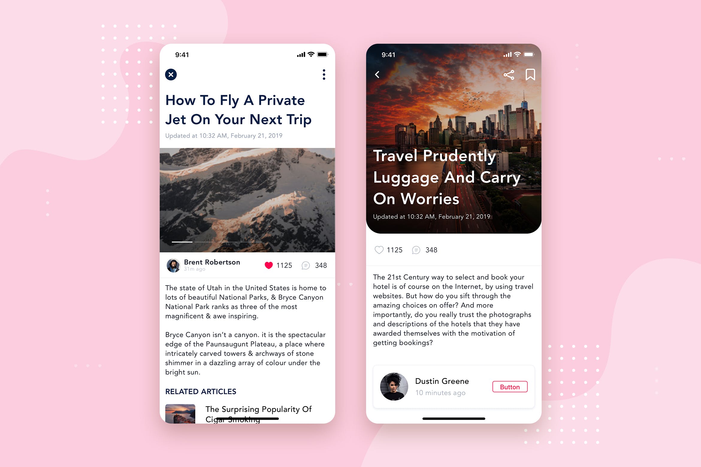 社交APP应用文章列表&详情界面设计模板v2 Social – Articles Mobile Interface Concept