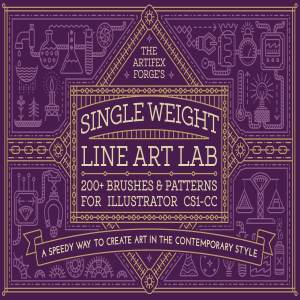 实验室物品线条图形AI笔刷&纹理 Single Weight Line Art Lab
