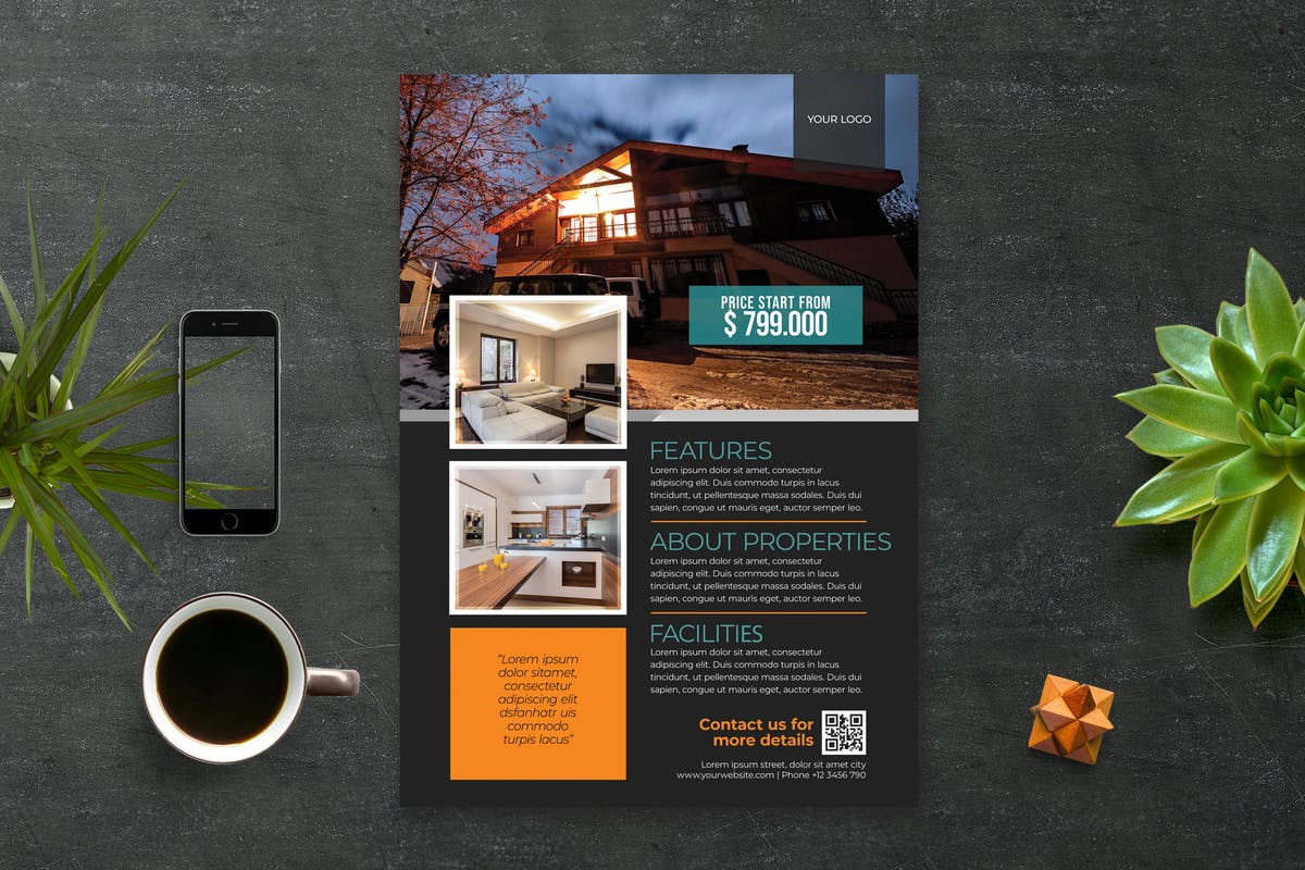 房地产销售广告传单设计模板 Real Estate Flyer