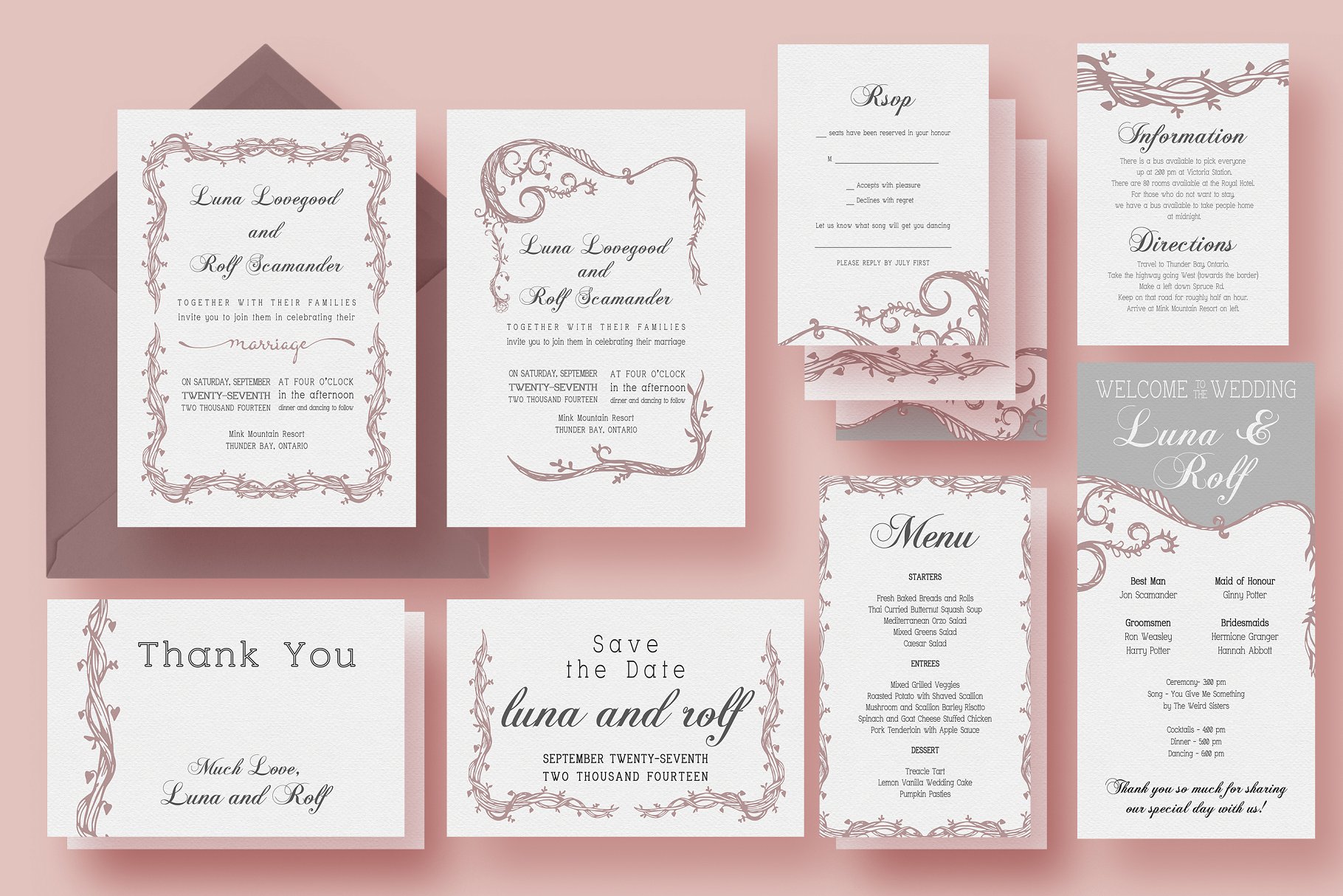 精致花卉藤蔓婚礼邀请函套装 Vine Wedding Invitation Suite