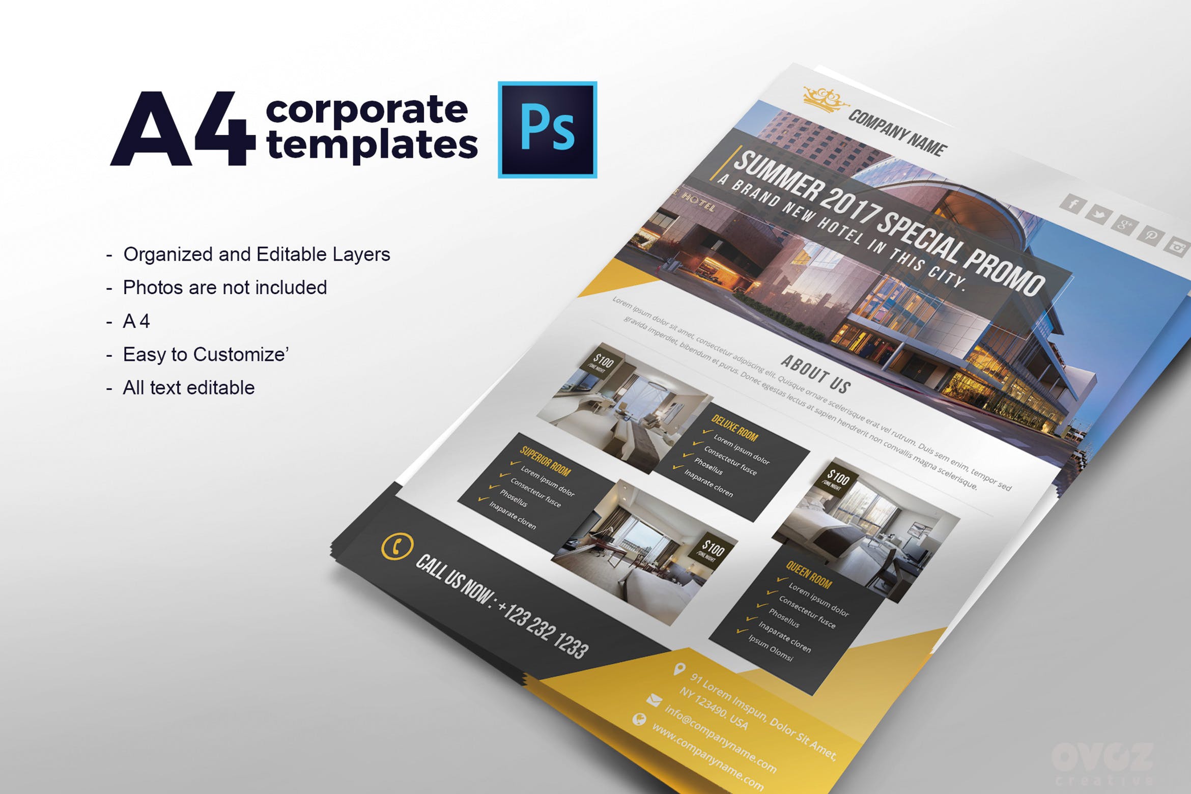 高端酒店预订海报传单设计模板 flyer corporate