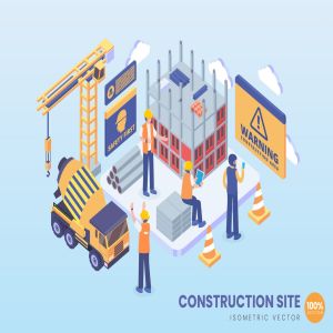 施工场地场景等距矢量插画素材v1 Isometric Under Construction Site Vector Concept