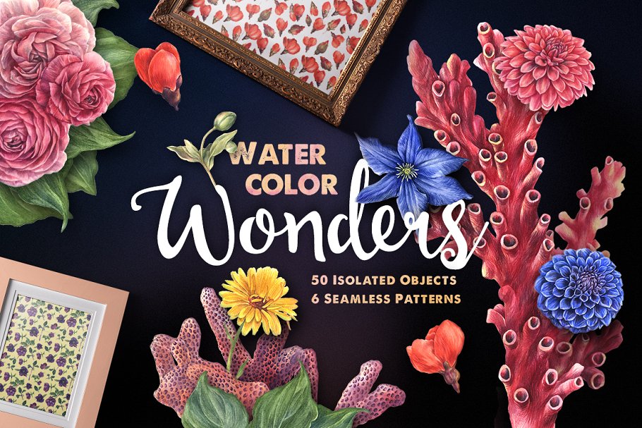 海洋花卉水彩剪贴画 Nautical Wonders Watercolor Kit