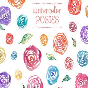 可爱漂亮的手绘水彩花朵素材 Watercolor Posies