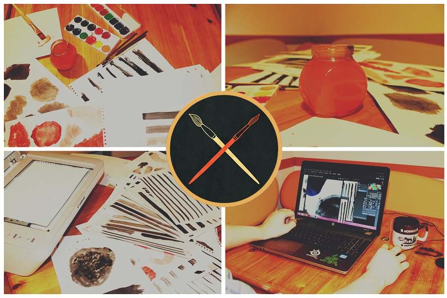 150款手绘水彩笔画图案PS笔刷 150 Handcrafted Watercolor Brushes