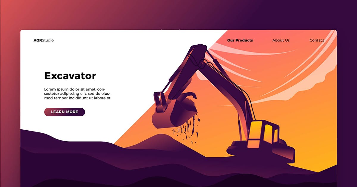 挖掘机概念插画网站Banner＆着陆页设计模板 Excavator – Banner & Landing Page