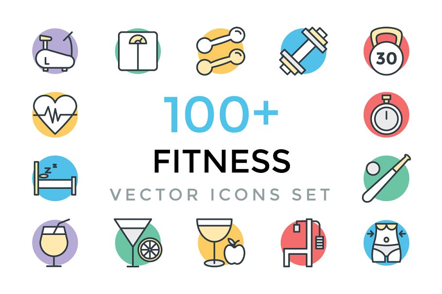 100+瘦身健身体育运动矢量图标 100+ Fitness Vector Icons