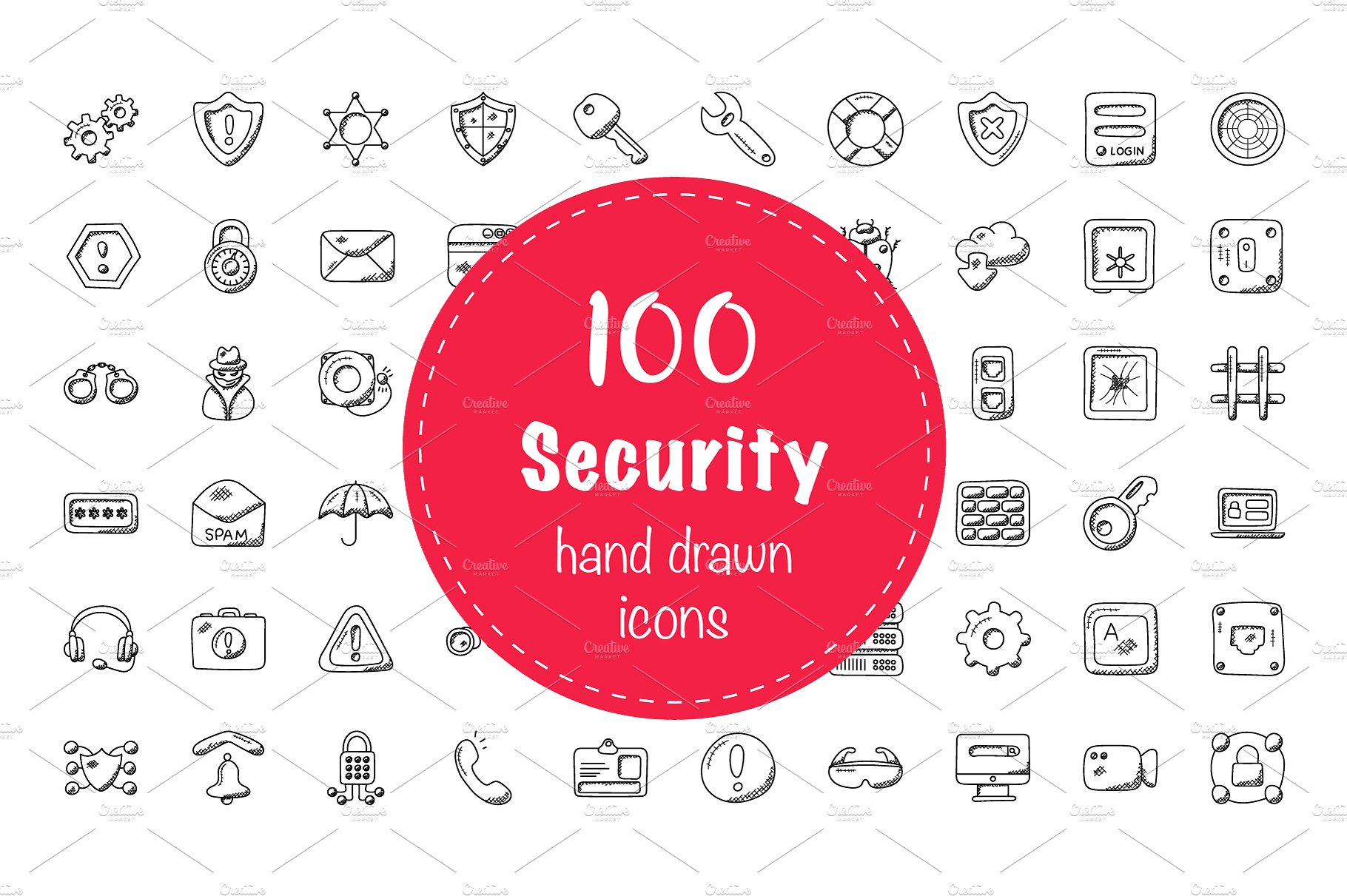 100个创造性的安全涂鸦图标 100 Security Doodle Icons