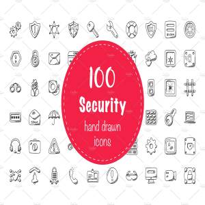 100个创造性的安全涂鸦图标 100 Security Doodle Icons