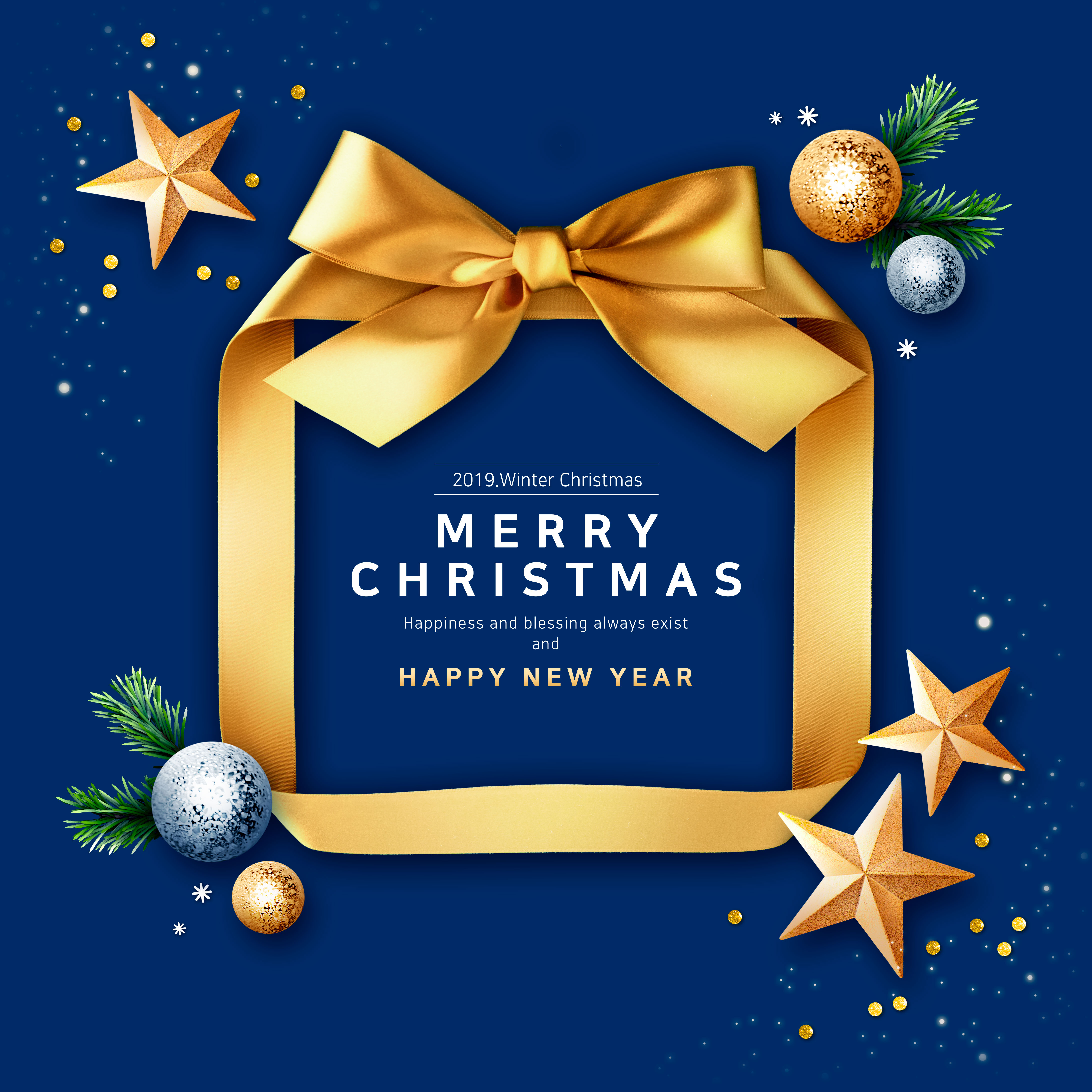 金丝带礼品圣诞问候祝福主题海报传单psd素材