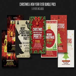 圣诞节&新年派对活动宣传传单模板 Christmas & New year Flyer Bundle