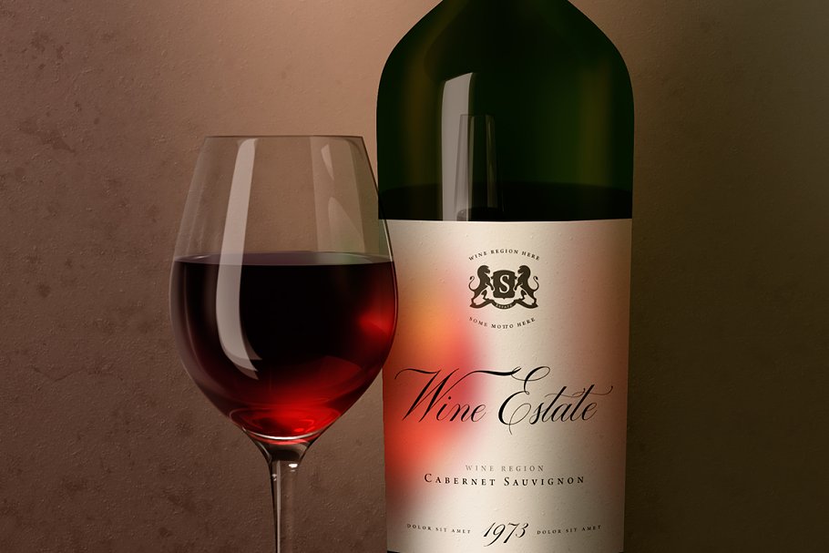 荷兰风葡萄酒酒瓶和玻璃杯样机 Bottle and Glass Mock-up Dutch Style