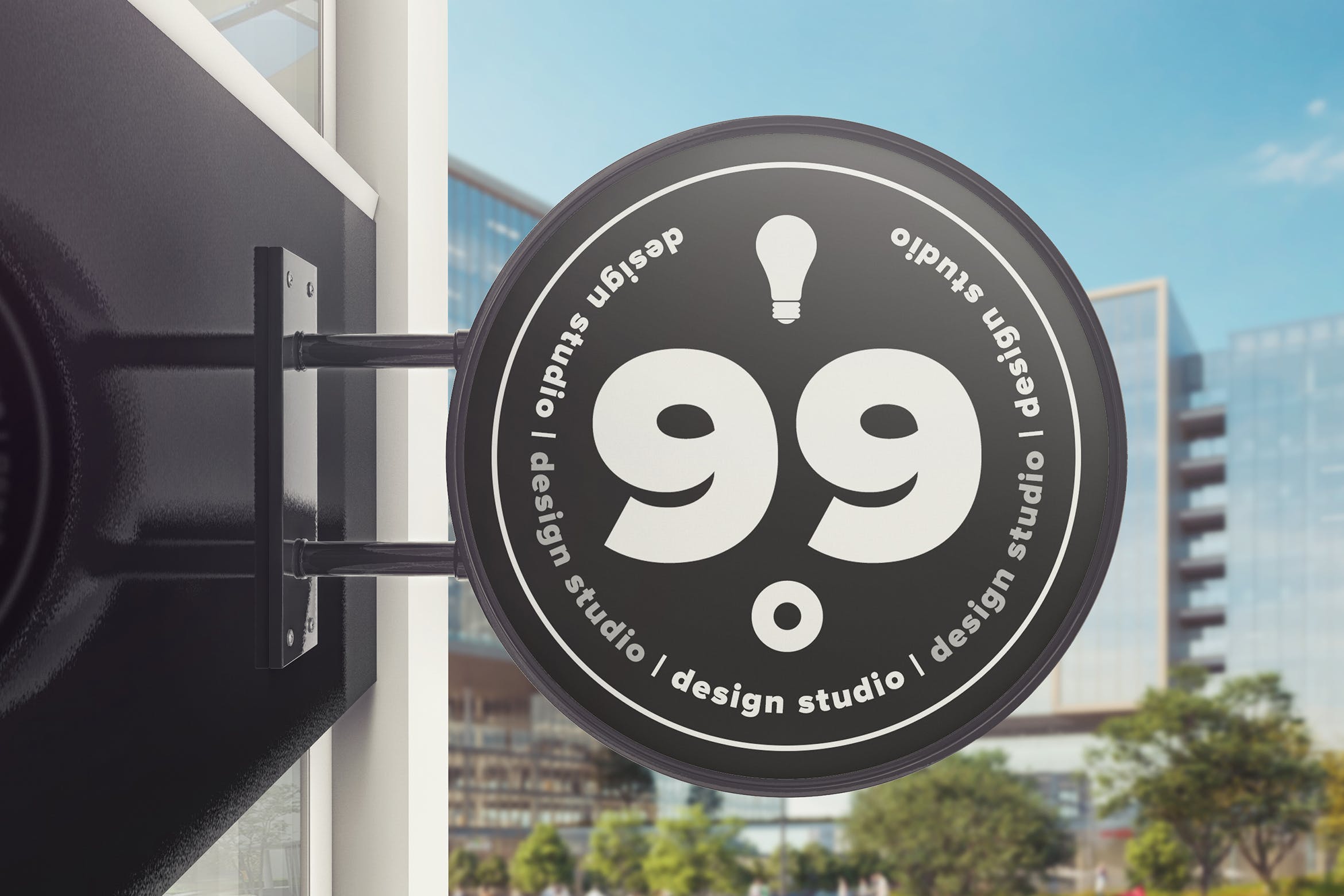 圆形建筑广告标志样机模板 Building Advertising Round Sign Mockup