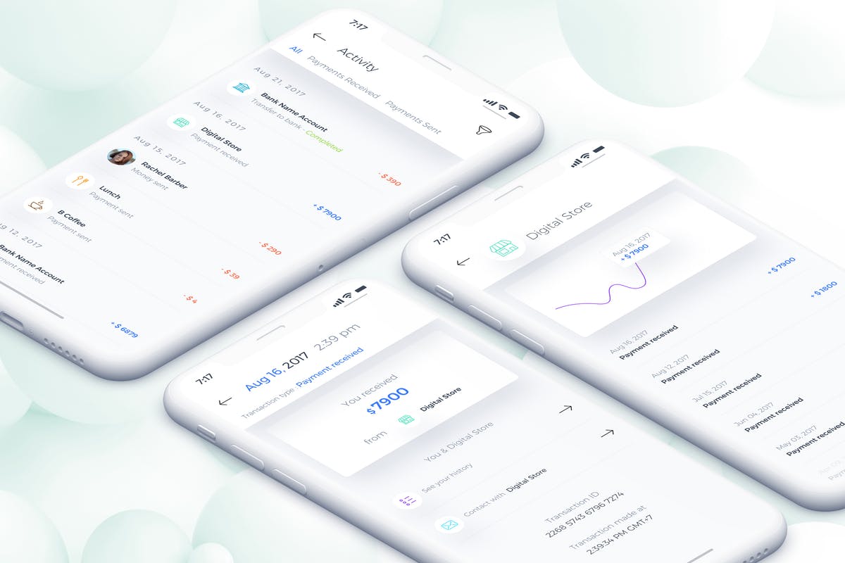 电子钱包APP应用UI套件 Wallet Activity Detail Mobile Ui for IPhoneX