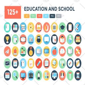 125+枚教育&学校主题图标 125+ Flat Education and School Icons