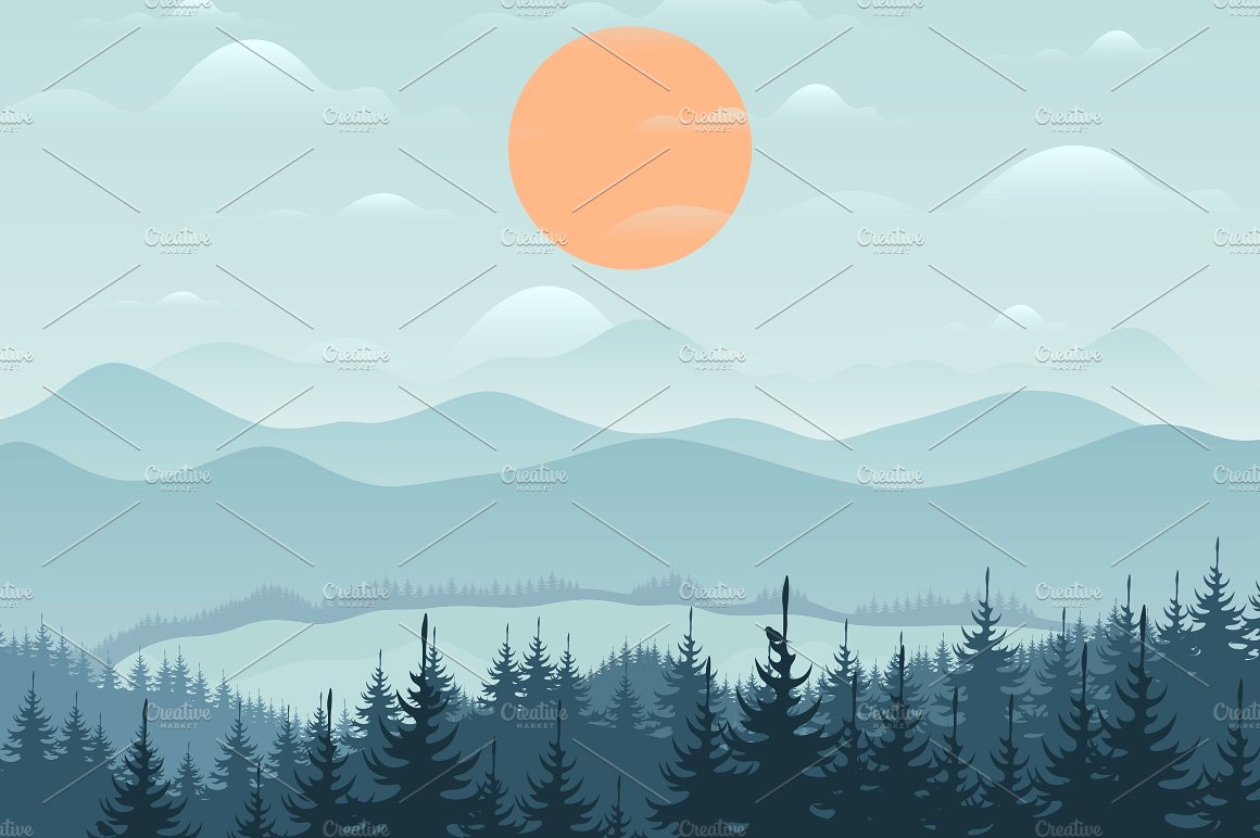 森林山脉矢量景观图 Mountain9