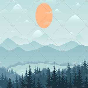 森林山脉矢量景观图 Mountain9
