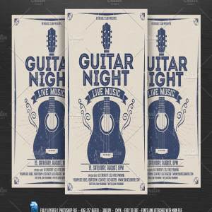 复古吉他之夜音乐活动传单模板 Guitar Night-Vintage Music Flyer