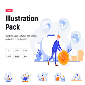 一流设计素材网下午茶：10款商业工作场景网站设计矢量插画套装