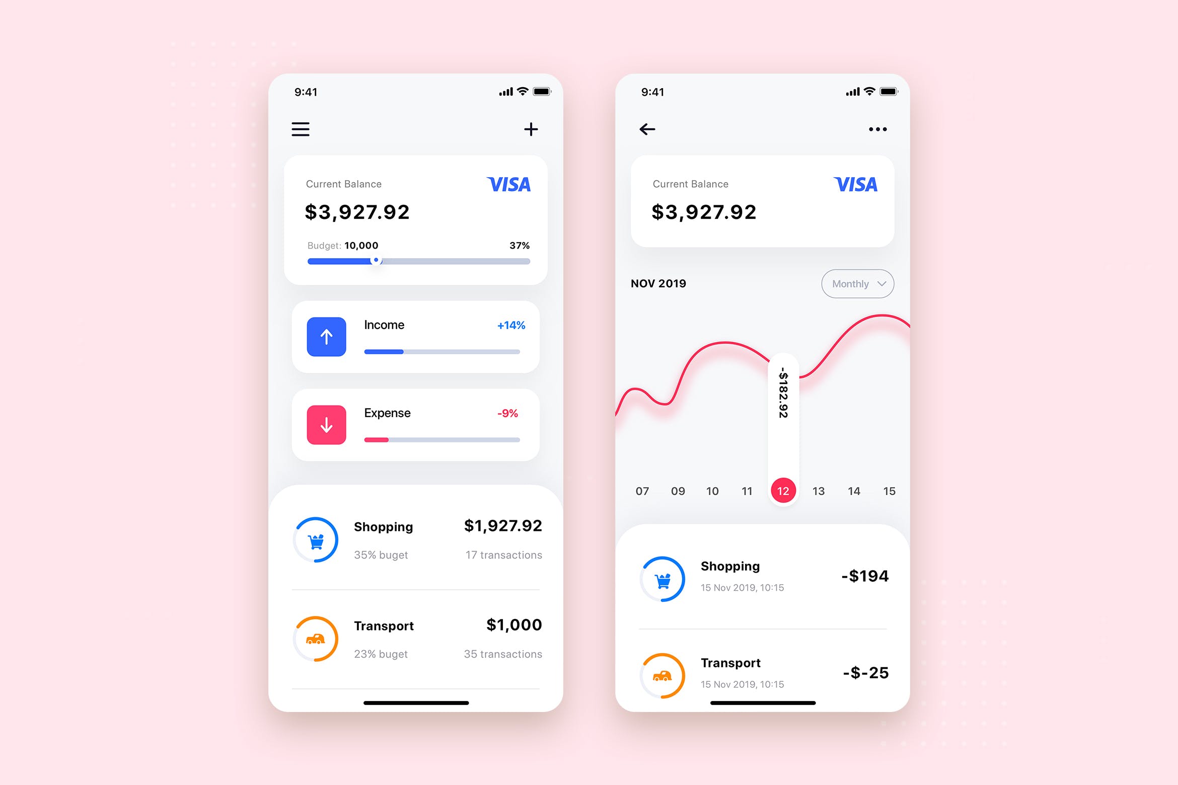 手机银行APP用户界面UI设计模板 Mobile Banking UI Template