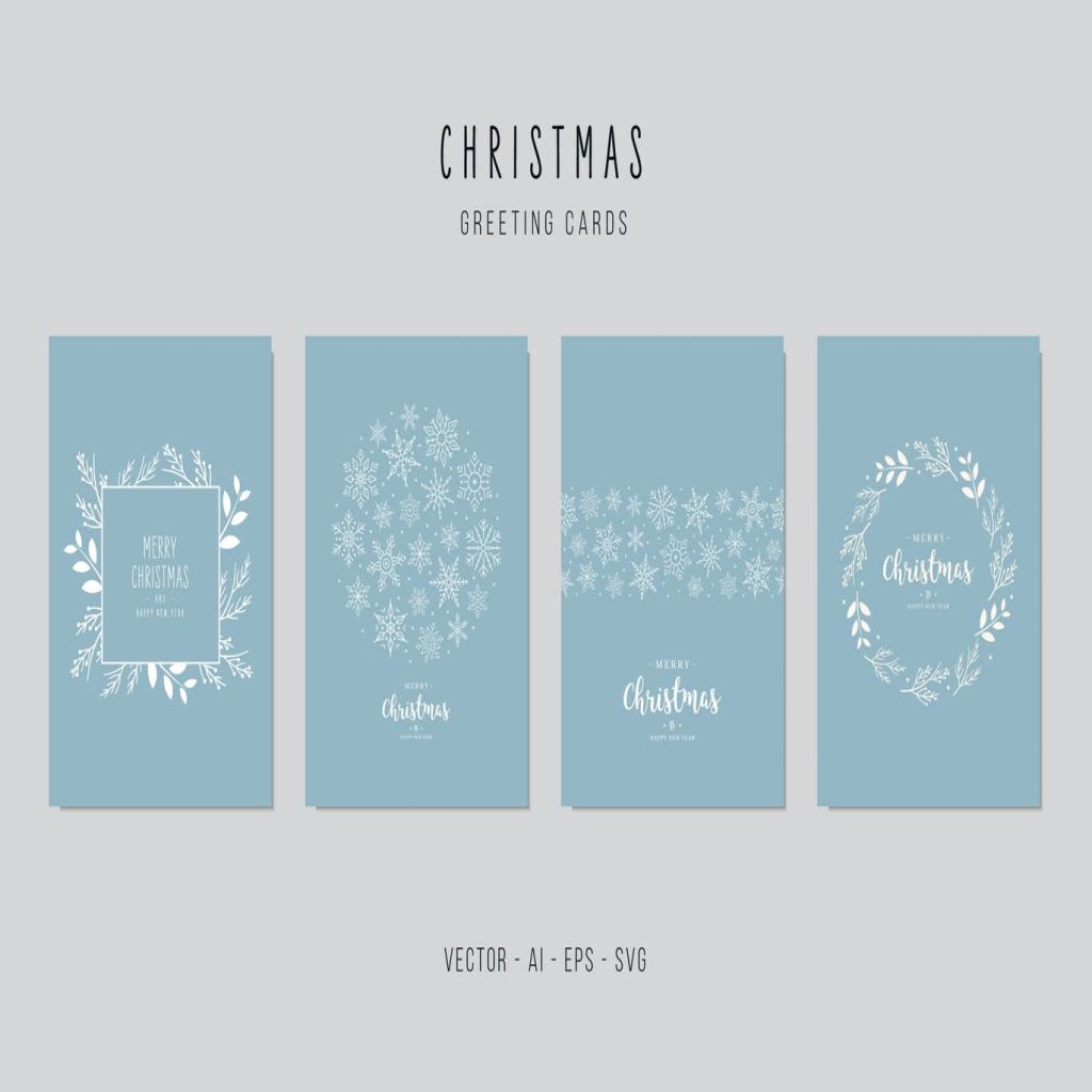 雪花&植物手绘图案圣诞节贺卡矢量设计模板集v2 Christmas Greeting Vector Card Set插图