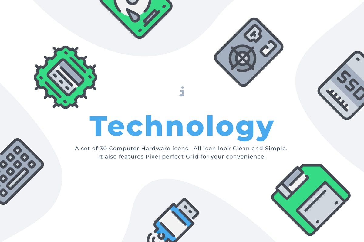 30枚计算机硬件矢量图标合集 30 Computer Hardware icon set