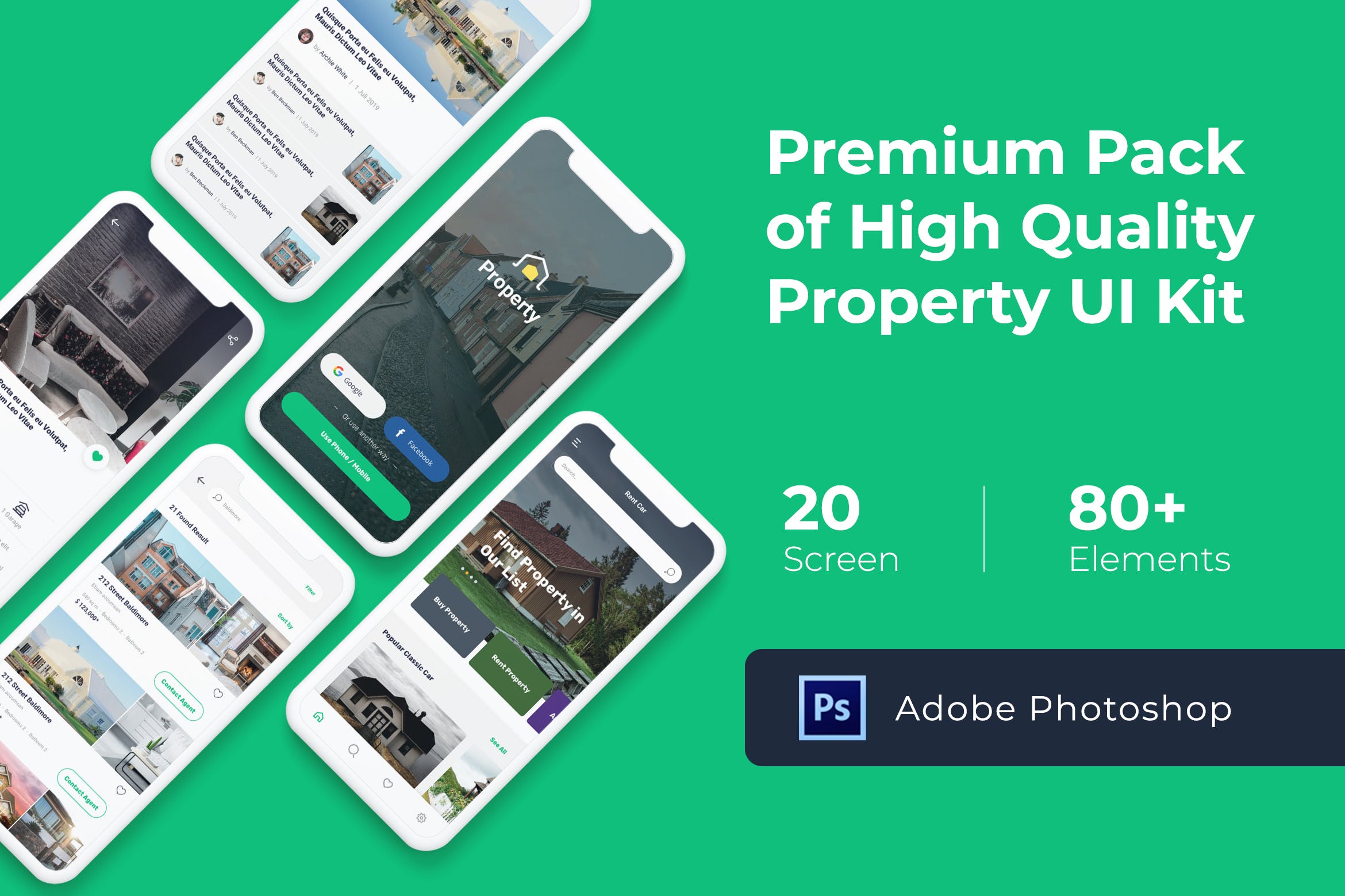 租房APP/买房APP设计UI套件PSD模板 Property Mobile UI KIT for Photoshop