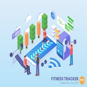 健身场景适配跟踪器2.5D矢量等距概念插画 Isometric Fitness Tracker Vector Concept