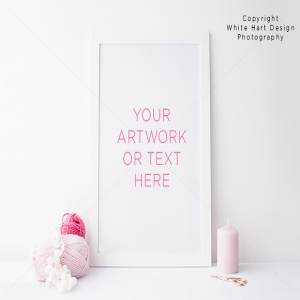 粉色少女小清新白色木质画框样机模板 Styled frame mock up – PSD + Jpeg