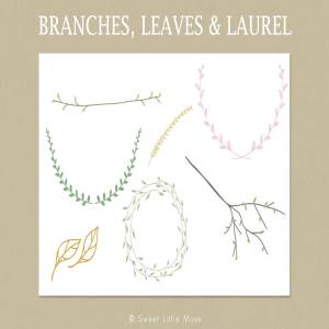 文艺清新手绘树枝插画合集 Clip Art Branches, Leaves & Laurel