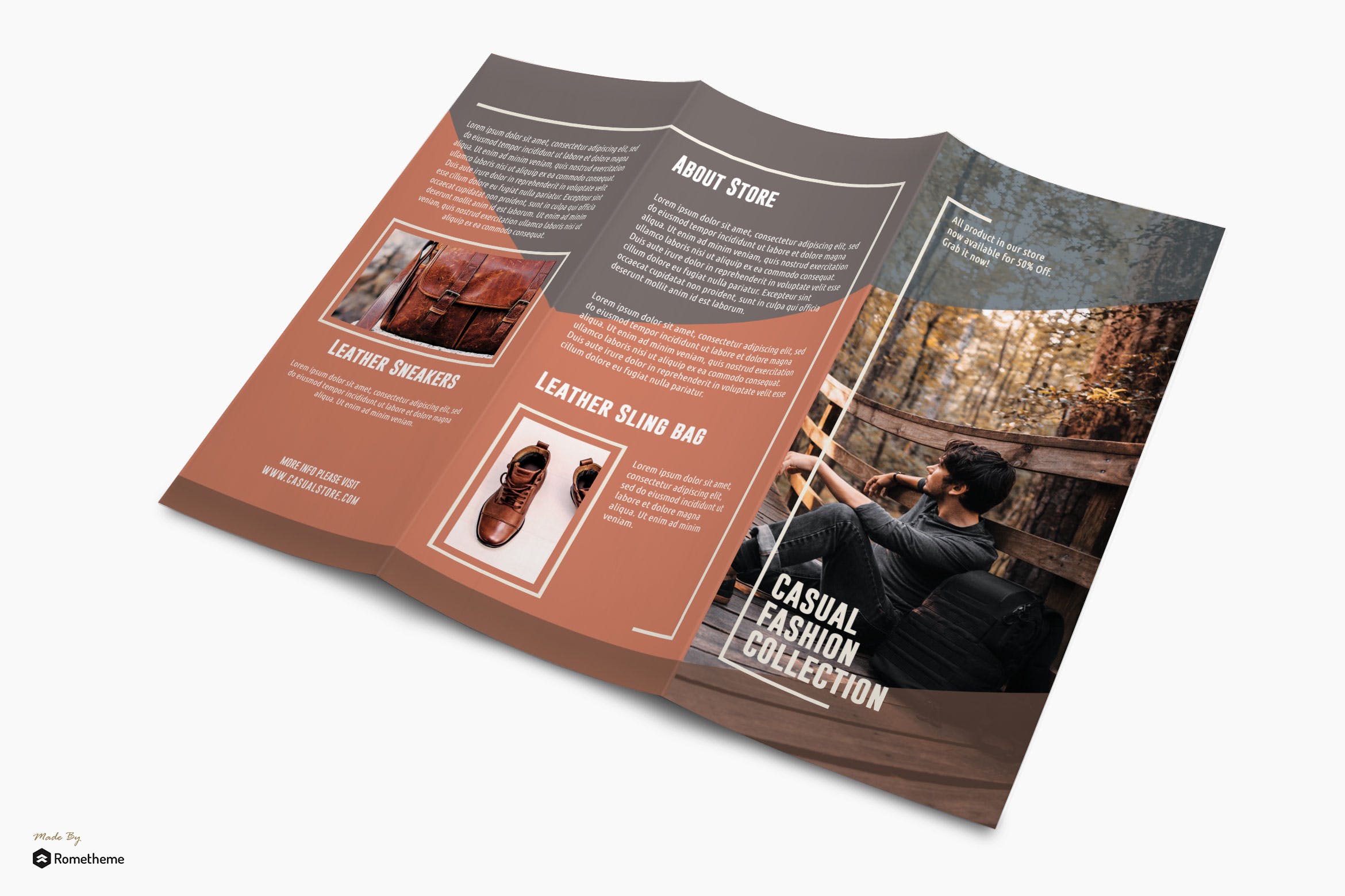 时尚服饰品牌三折页宣传单设计模板 Casual – Fashion Trifold