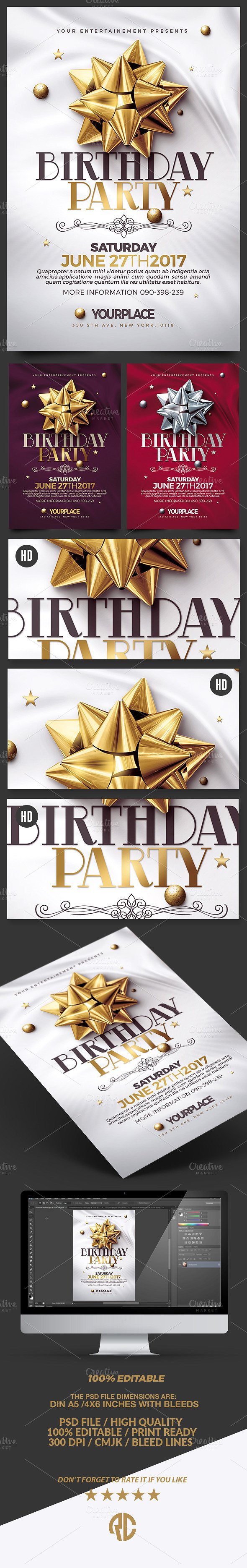 生日派对邀请函 PSD 模板 Birthday Invitation 3 Psd Template