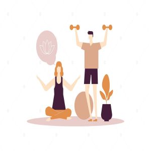 扁平设计风格家庭健身场景矢量插画 Home fitness – flat design style illustration插图2