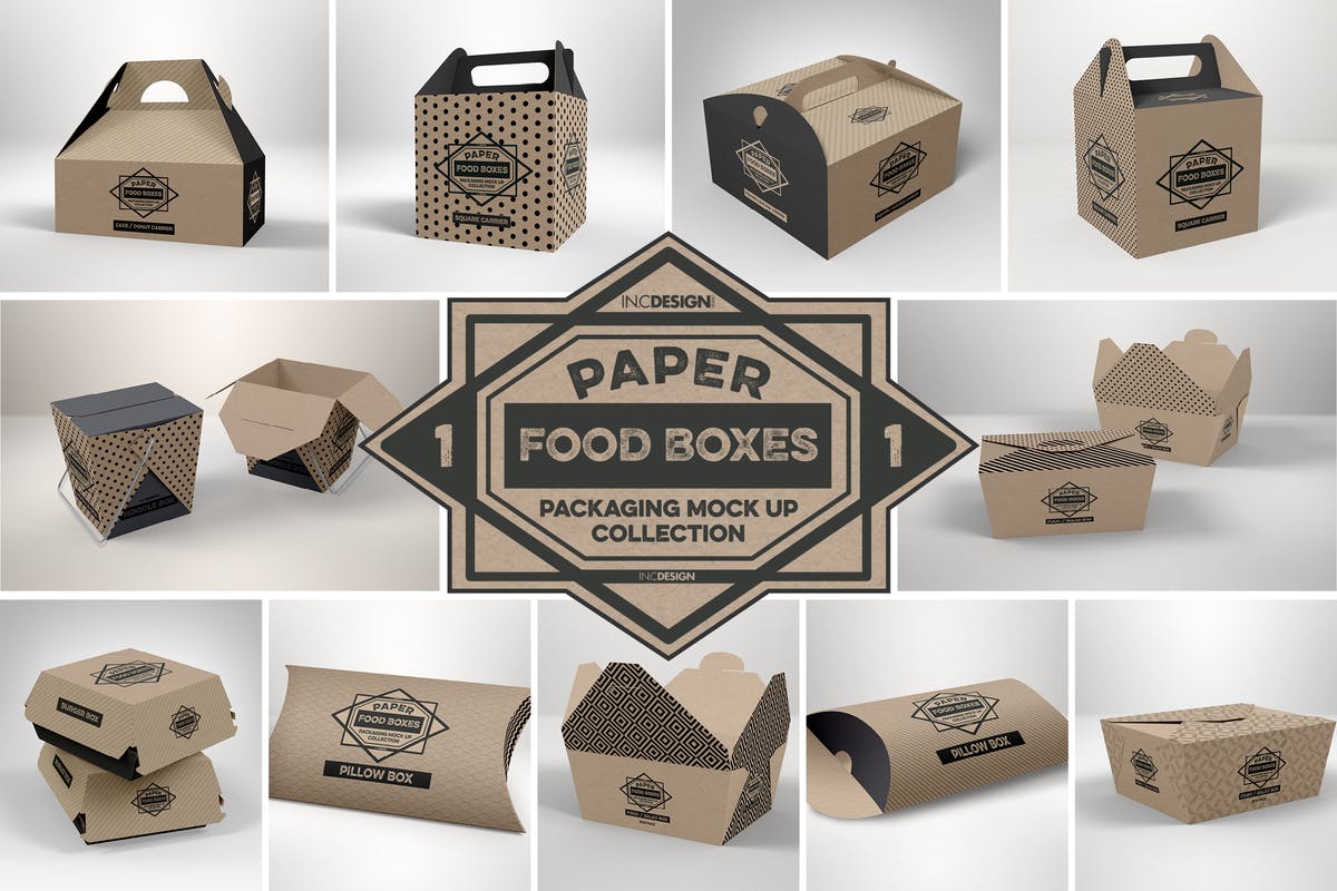 麦当劳/KFC快餐外卖食品纸包装样机Vol.1 Paper Food Packaging Mockups Vol.1