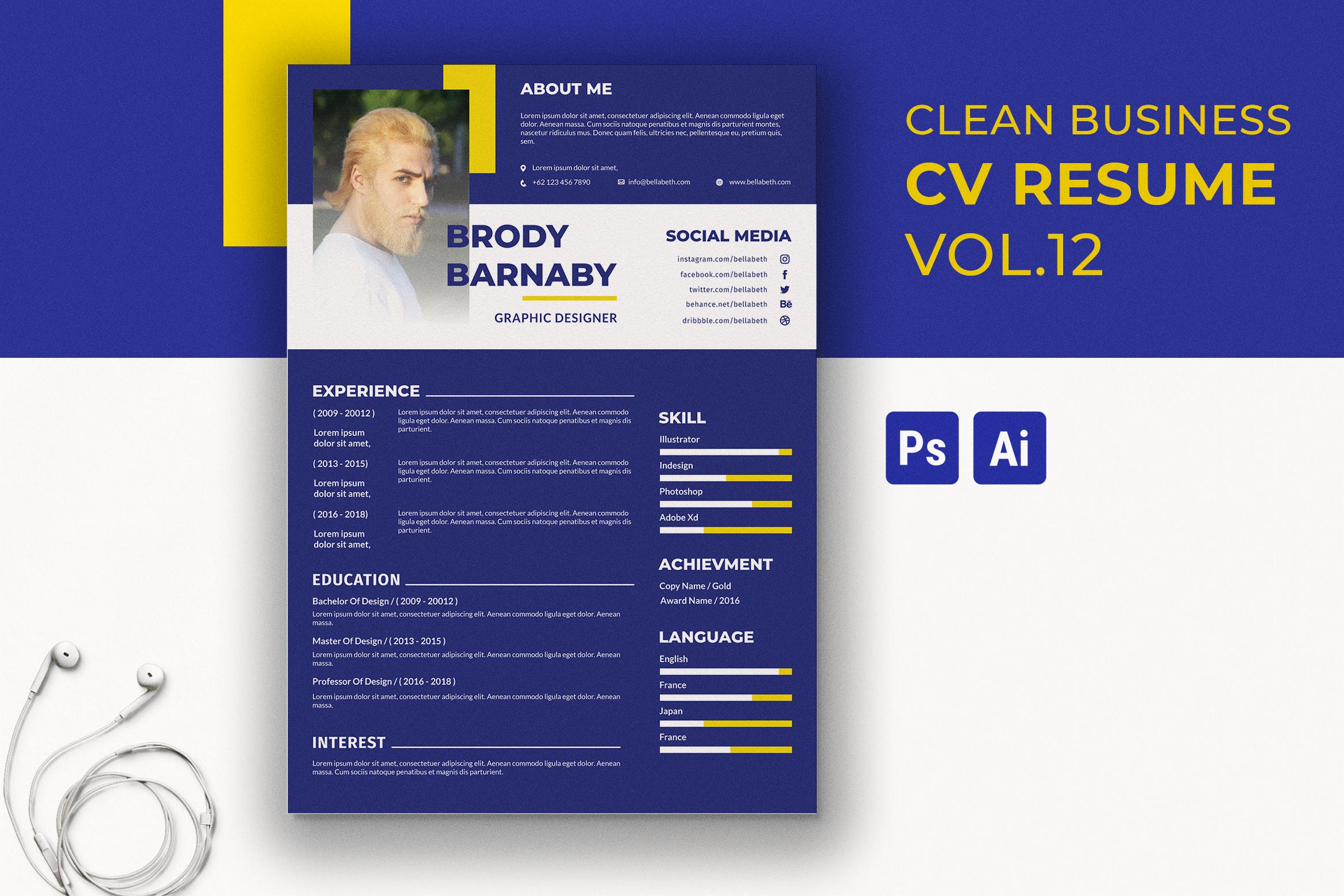 简朴设计风格设计师简历模板v13 Clean Resume Template Vol. 13