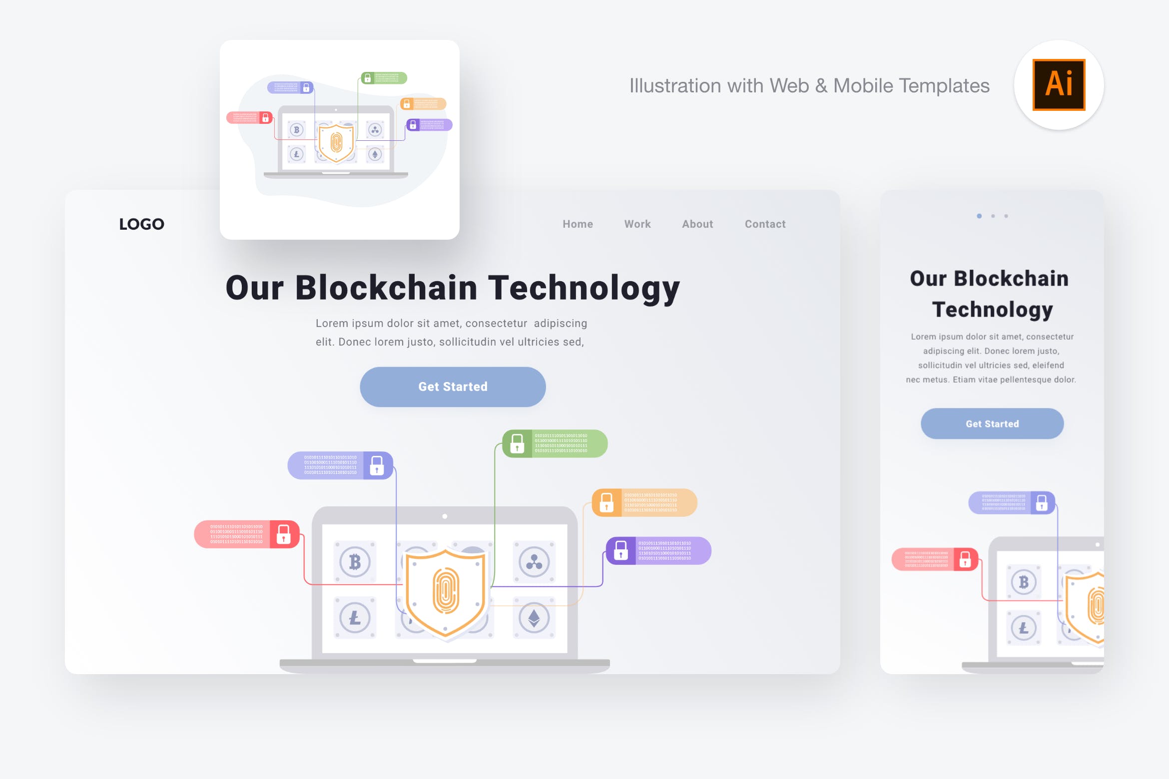 区块链技术矢量概念插画设计素材[AI&SVG] Blockchain technology illustration (AI, SVG)