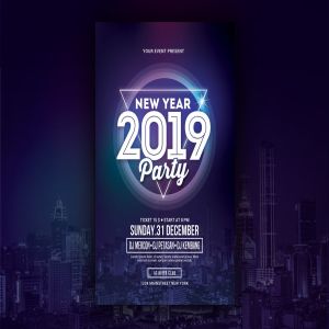 2019年跨年主题活动年会海报设计模板 New Year Party 2019