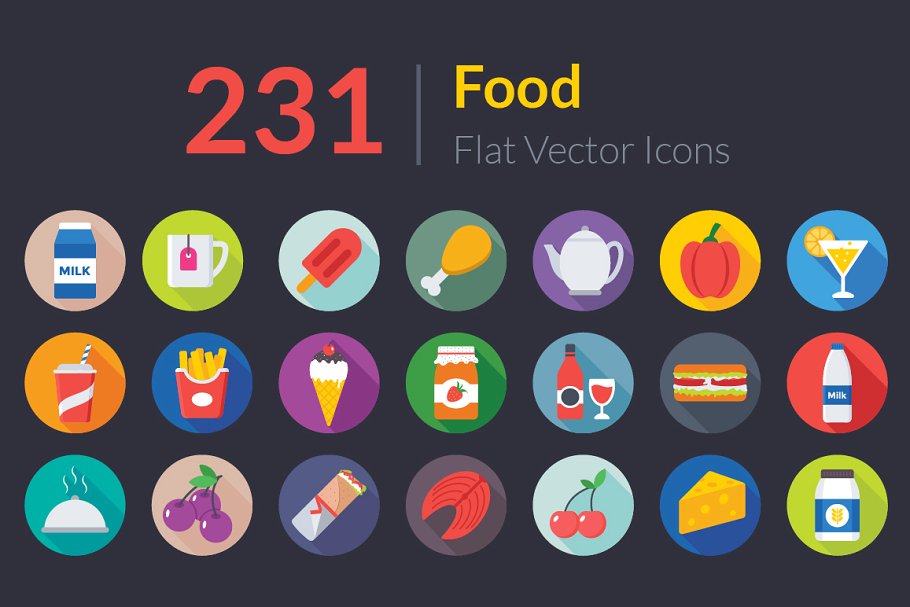 231款卡通扁平化食物饮料主题图标 231 Flat Food Icons