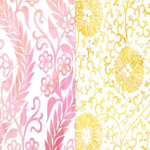 暖色调水彩花卉纹理背景Warm Watercolor Floral Patterns - 一流设计网