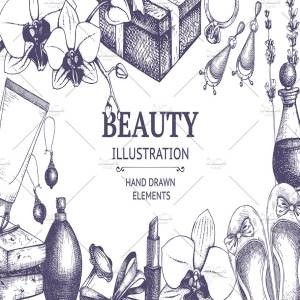 复古墨水手绘时尚女性单品插图Vector Beauty & Fashion Set