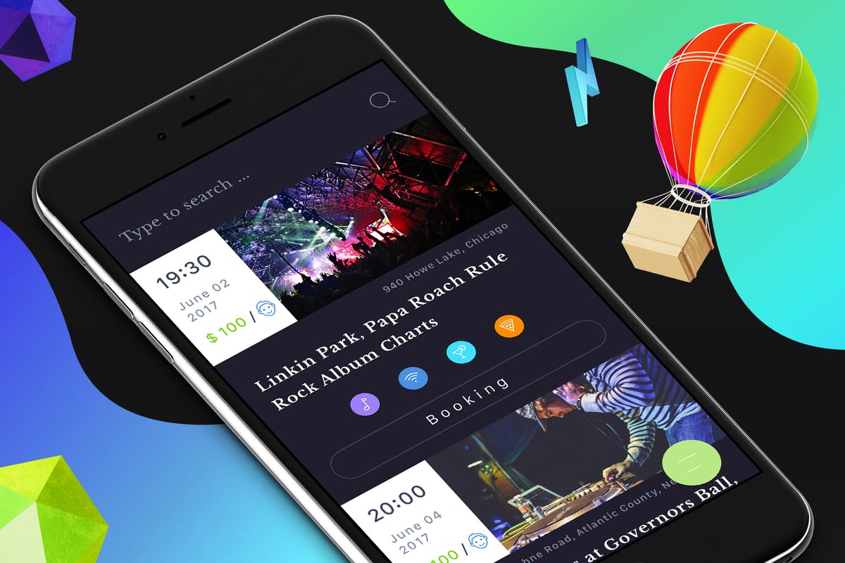 时尚社交类手机APP活动面板UI套件 Event Mobile Ui