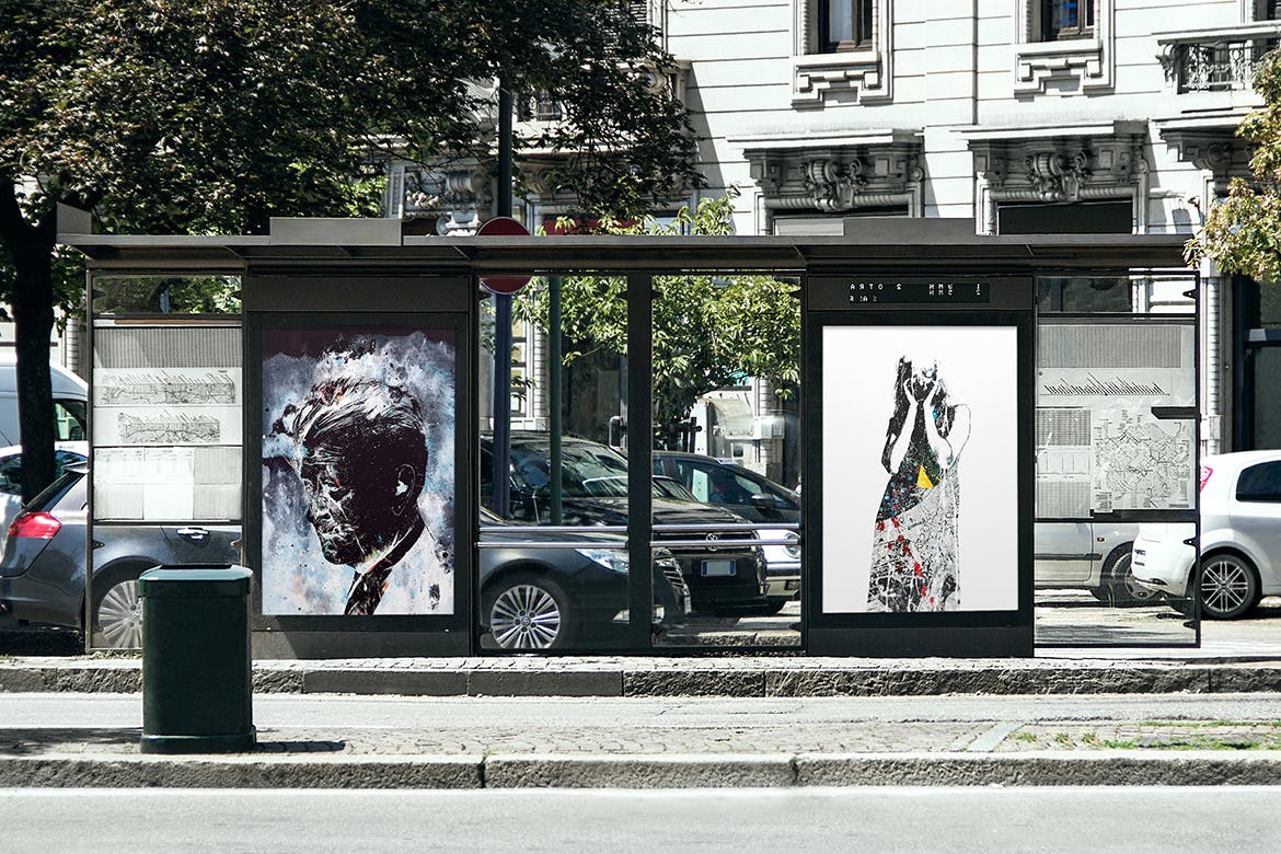 公交站广告牌海报展示图样机模板 Poster Psd Mock-up