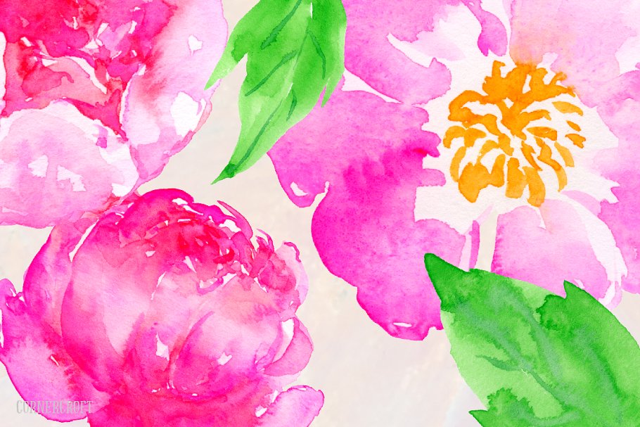 粉色水彩花卉剪贴画 Watercolor Clipart Pink Electric