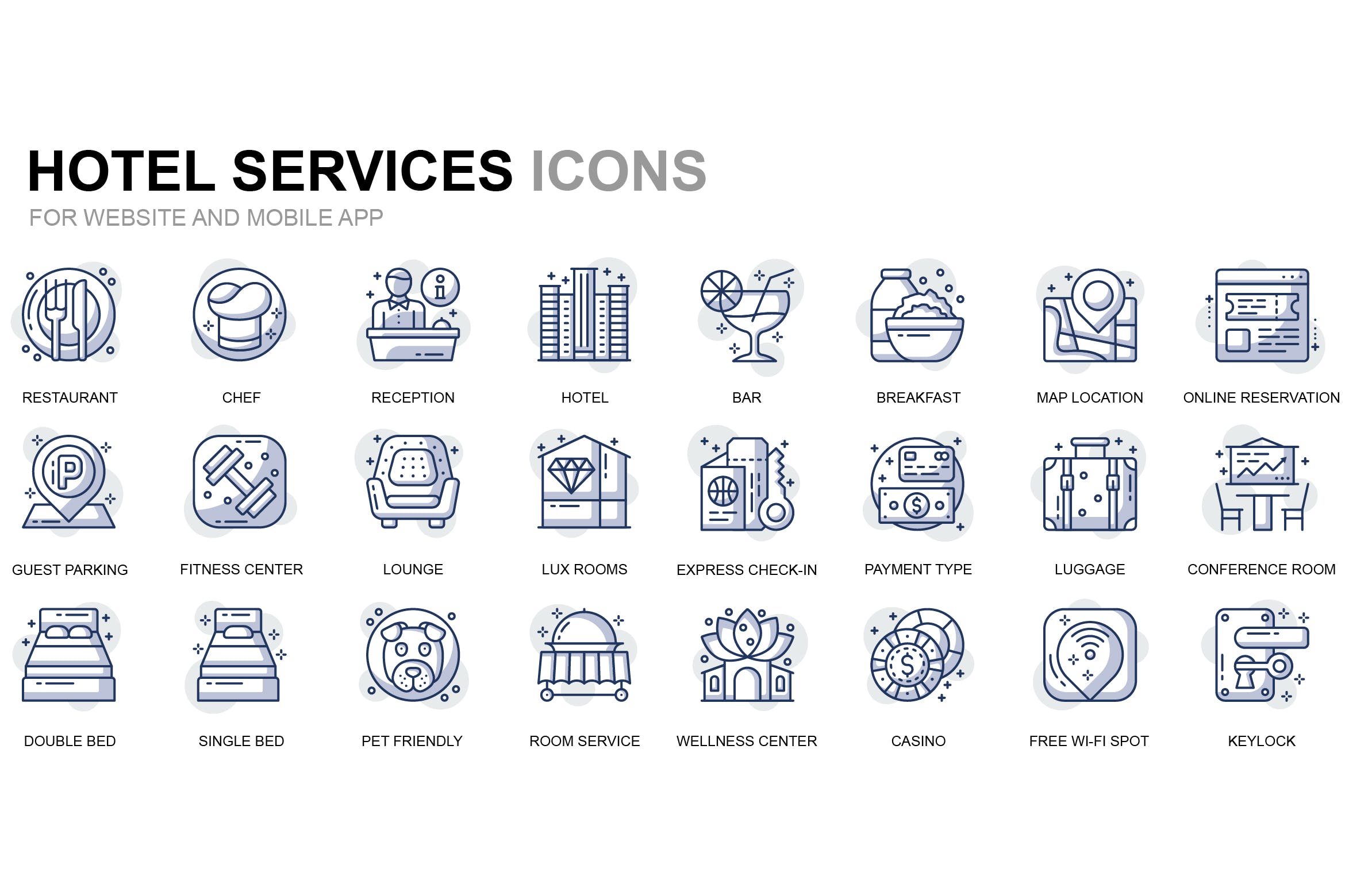 酒店服务主题线性图标矢量图标素材 Hotel Service Thin Line Icons