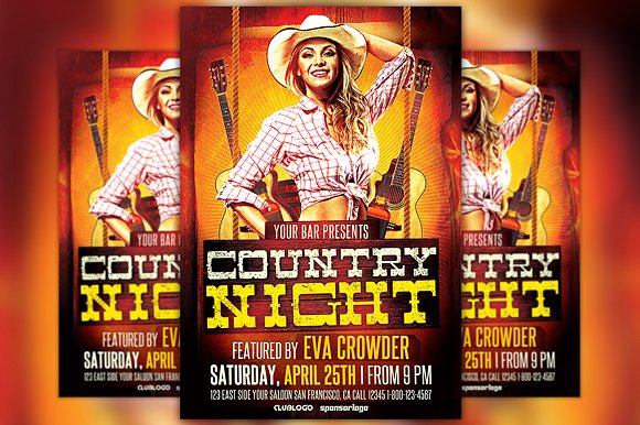 西方乡村音乐晚会传单模板 Western Country Night Flyer Template