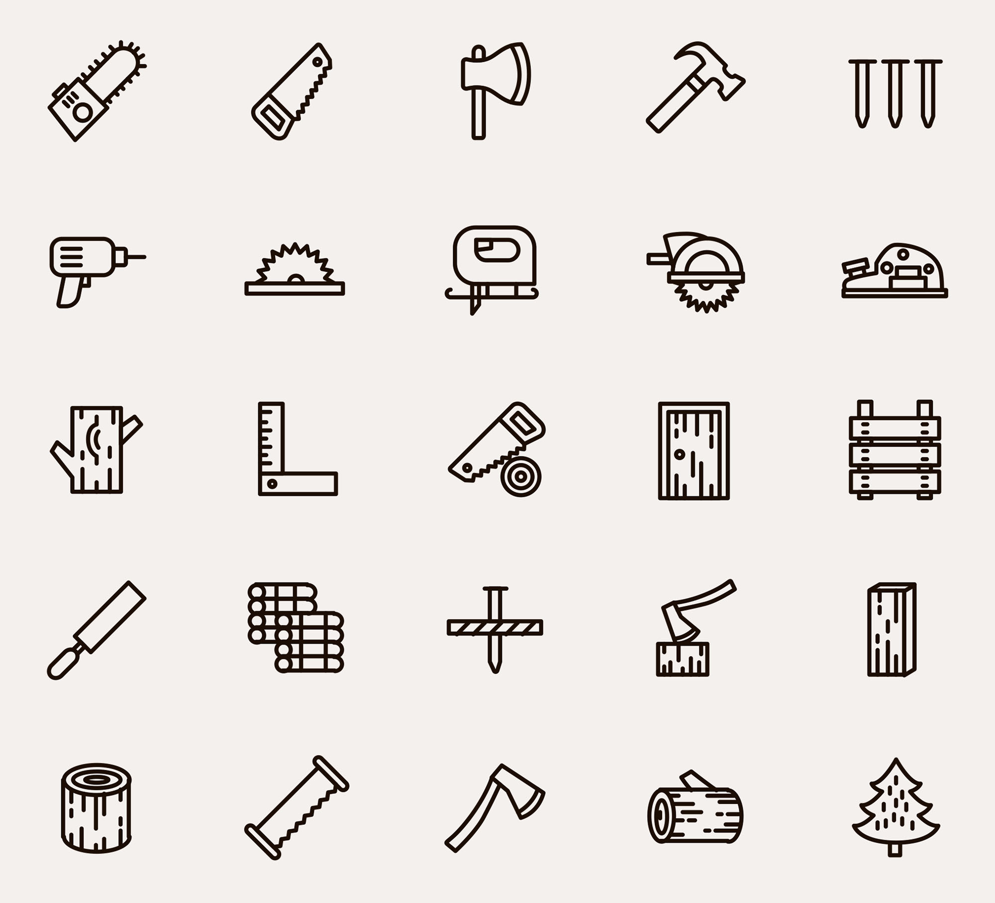 25个木制品及木工工具矢量图标素材 25 Woodwork Vector Icons
