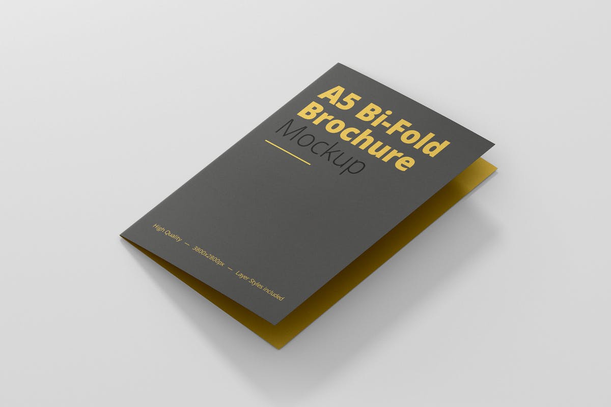 A5双折小册子传单样机模板 A5 Bi-Fold Brochure Mock-Up
